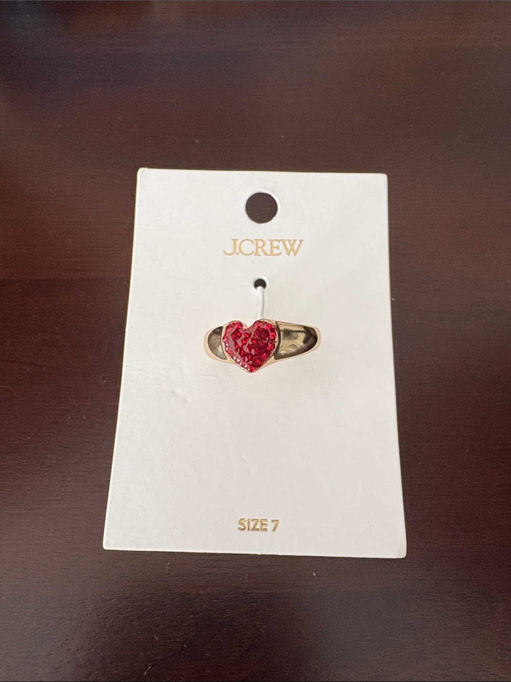 J. Crew Gold-Tone Ring with Red Heart Center